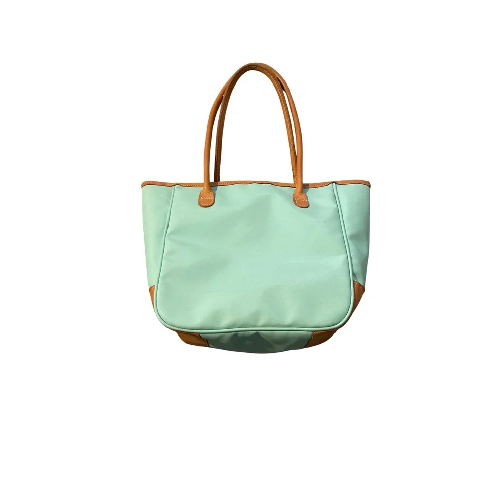 Turquoise Medium Holiday Tote Design Canvas Leather Trim Personalized Shelby